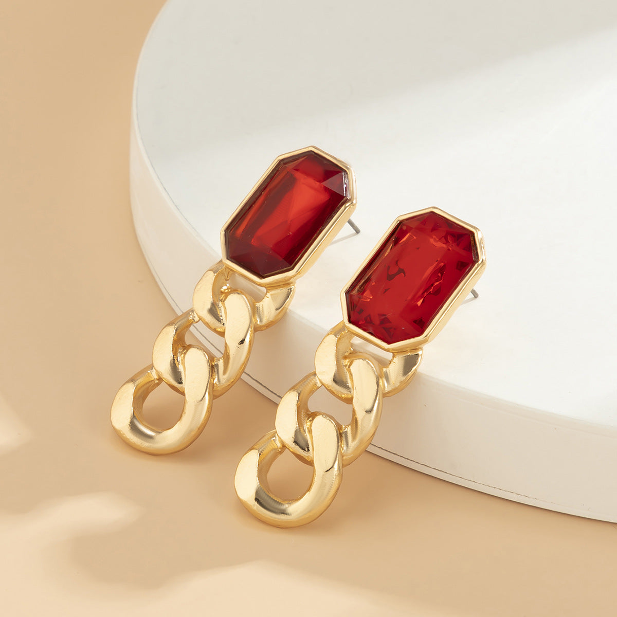 Jewelry temperament simple color imitation gemstone earrings female retro personality metal chain earrings