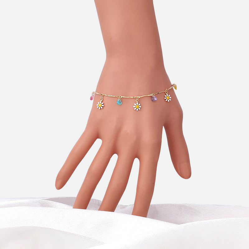 Jewelry Colorful Gem Straight Tube Chain Necklace Female Simple Temperament Painted Drop Glaze Flower Necklace