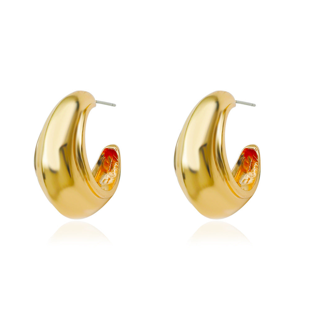 Ins geometric C-shaped hoop earrings female retro exaggerated personality metal braided earrings punk hip-hop earrings
