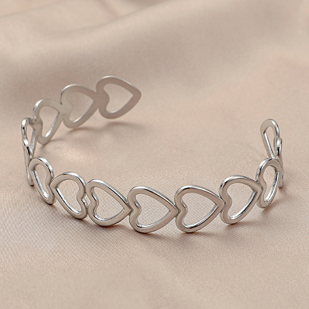 Stainless steel geometric inlaid open bracelet simple personality exquisite C-shaped titanium steel bracelet