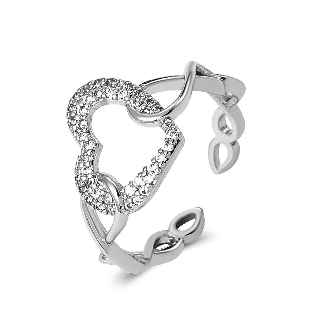 ins simple hollow love ring female fashion temperament niche design metal geometric heart-shaped index finger ring