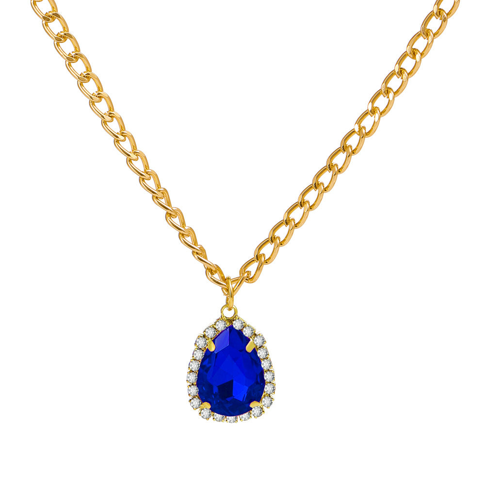 Retro micro-inlaid zircon water drop pendant necklace niche design light luxury rhinestone clavicle chain necklace female