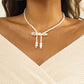 Jewelry Niche Design Bowknot Pearl Necklace Simple and Versatile Metal Snake Bone Chain Necklace