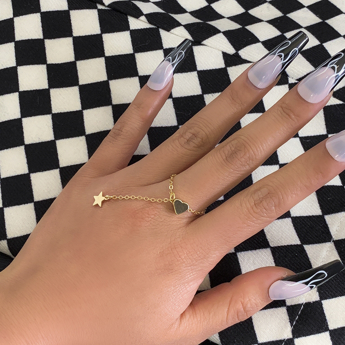 Jewelry Simple Thin Chain Star Pendant Tassel Ring Femininity Peach Heart Long Hand Jewelry