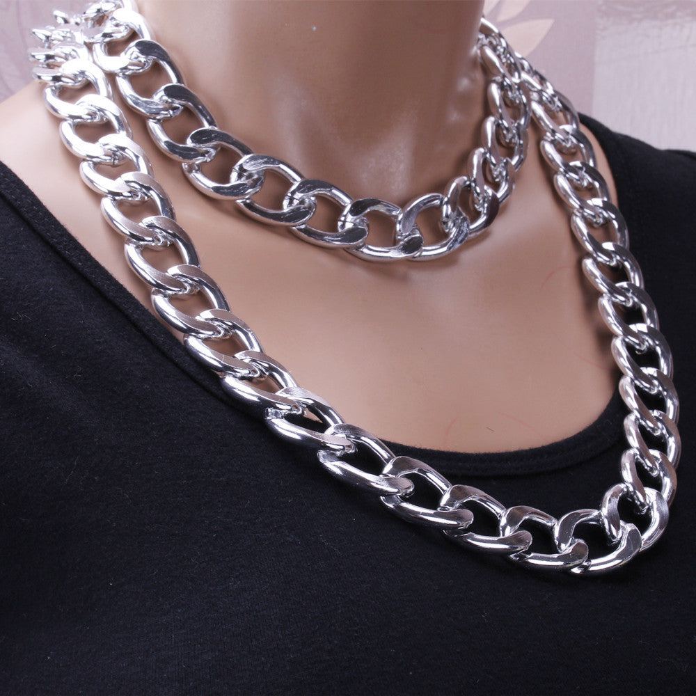 Creative Jewelry Fashion Punk Hip Hop Double Thick Chain Trendy Men's and Women's Necklace Exaggerated Aluminum Chain Necklace