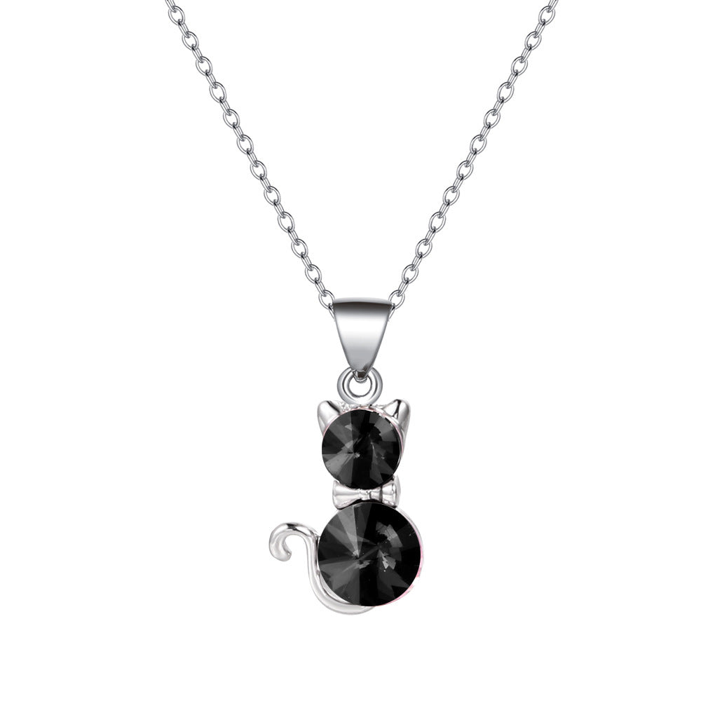 Simple and cold zircon pendant necklace fashion five-pointed star key cat clavicle chain niche design