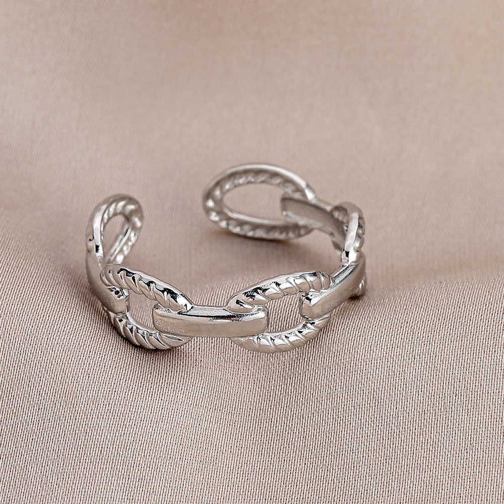 Personality adjustable stainless steel open ring simple feather leaf titanium steel ring jewelry female