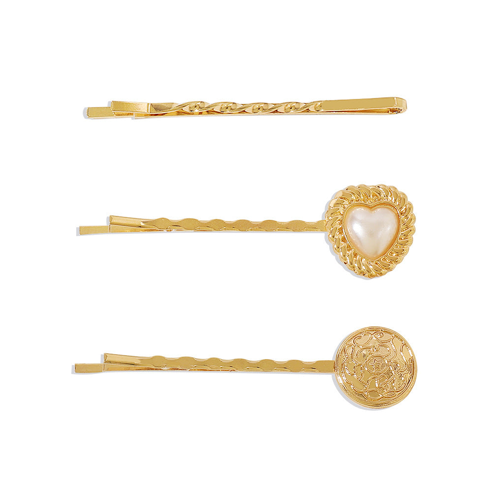 F395 Simple geometric hair clip rose love pearl bangs clip sweet side clip set