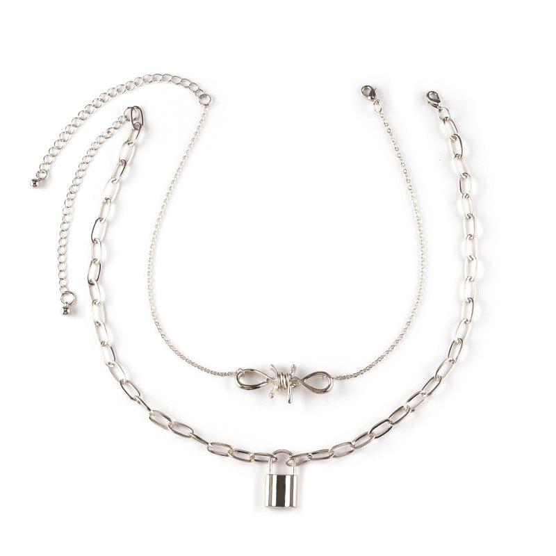 Jewelry creative pop all-match punk metal prickly padlock necklace collarbone chain