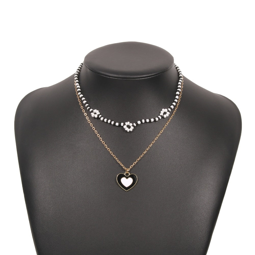 N9535 Double Layer Clavicle Necklace Drip Oil Heart Beads Flower Candy Color Necklace Geometric Creative Necklace