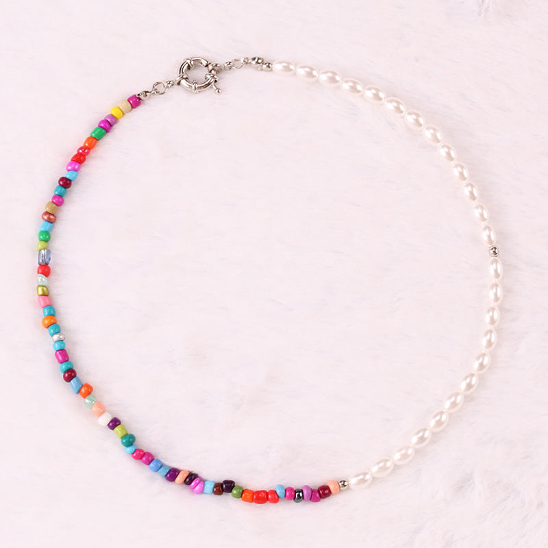 Necklace Women's Asymmetrical Beach Explosion Color Beads Imitation Pearl Trend Fashion Necklace