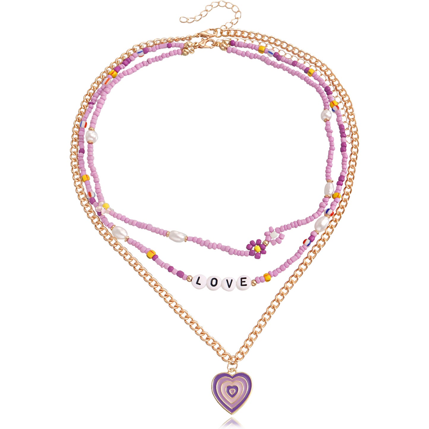 Jewelry Bohemian multi-layer color rice bead letters dripping oil painted love necklace female choker