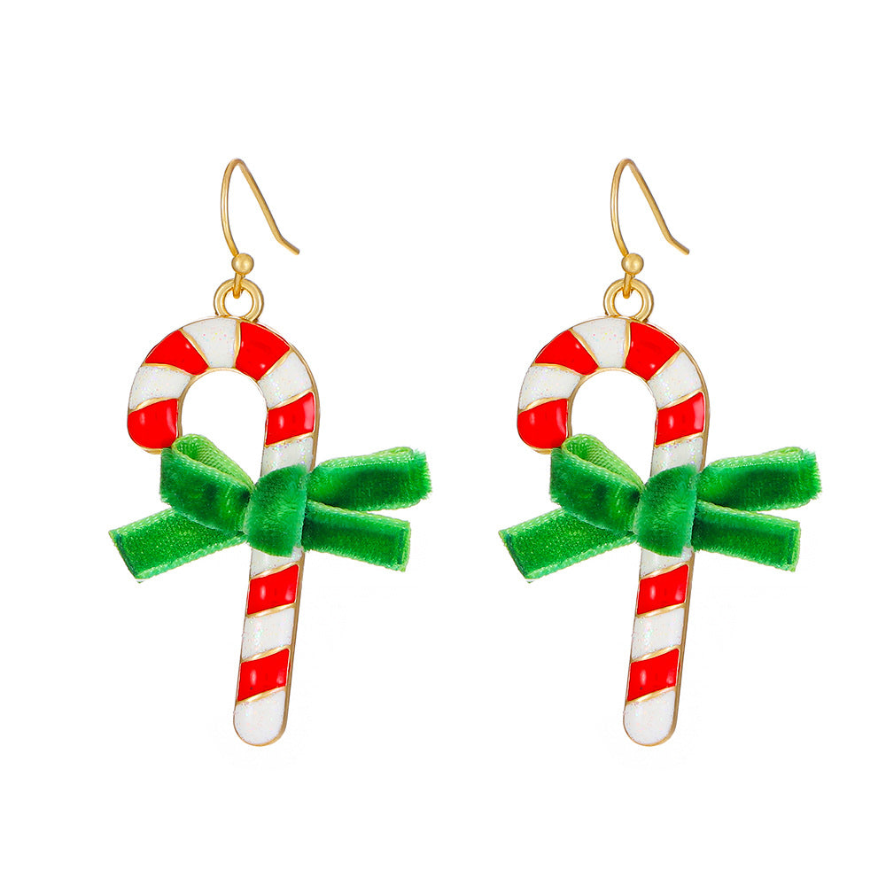 Christmas earrings ins creative cane Christmas gift bell Christmas tree earrings holiday gift