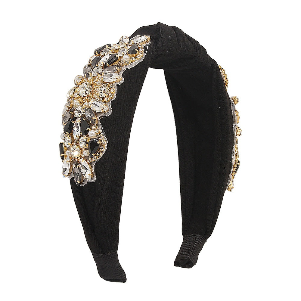 F3919 Imitation pearl hair accessories baroque retro personality headband wide-brimmed geometric diamond headband women