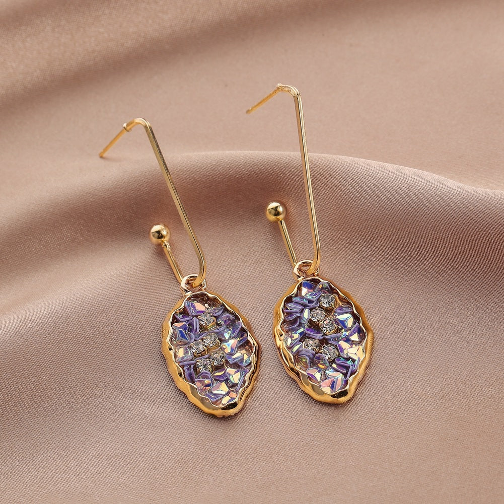 Ins geometric fashion hollow heart gravel earrings retro original stone drop oil earrings stone ear jewelry female