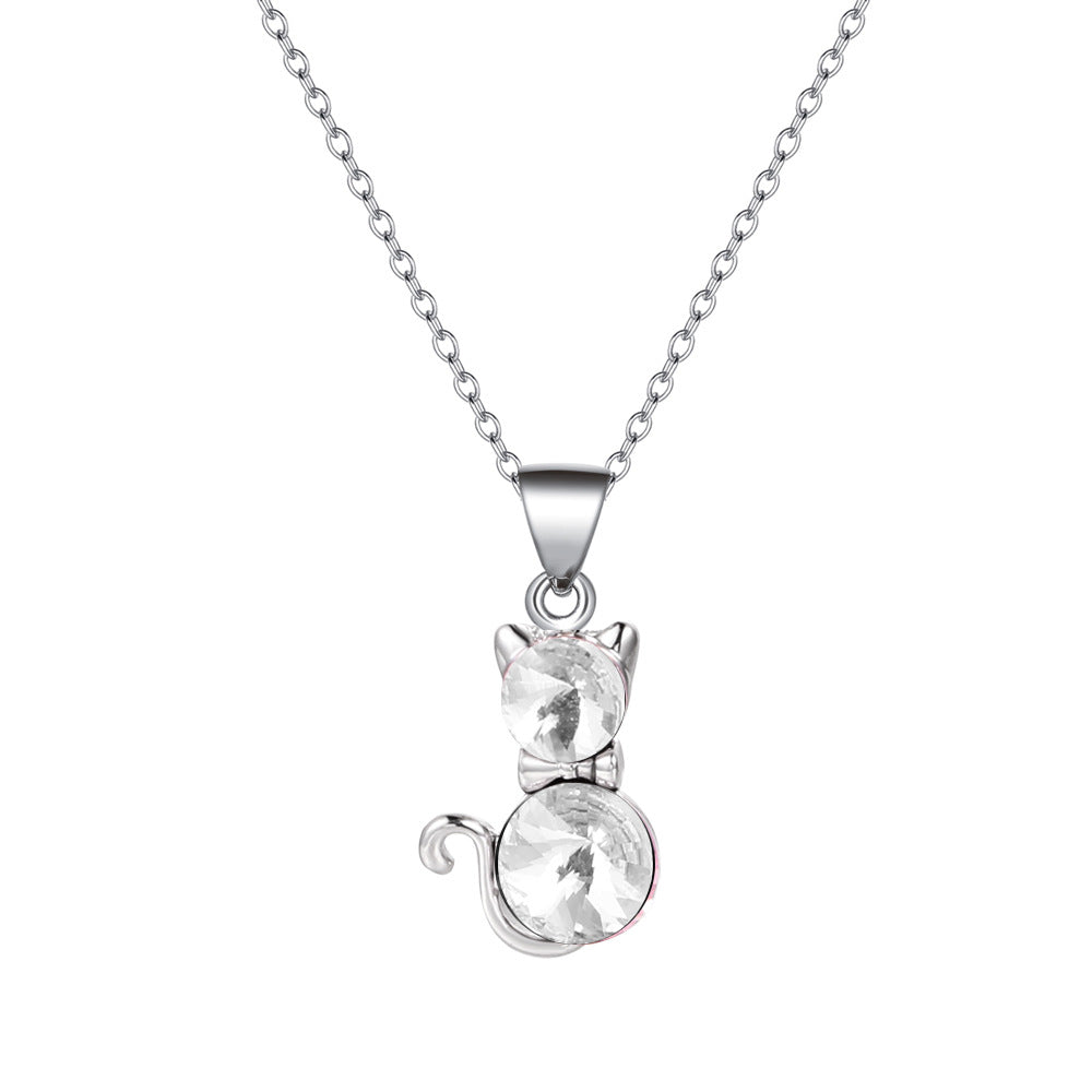 Simple and cold zircon pendant necklace fashion five-pointed star key cat clavicle chain niche design