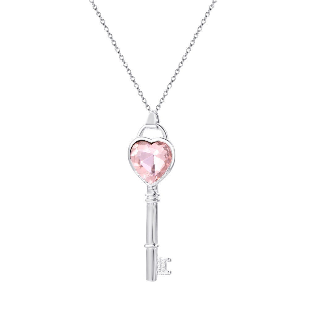Simple and cold zircon pendant necklace fashion five-pointed star key cat clavicle chain niche design