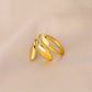 Fashion personality adjustable love stainless steel open ring simple feather leaf heart-shaped ring jewelry