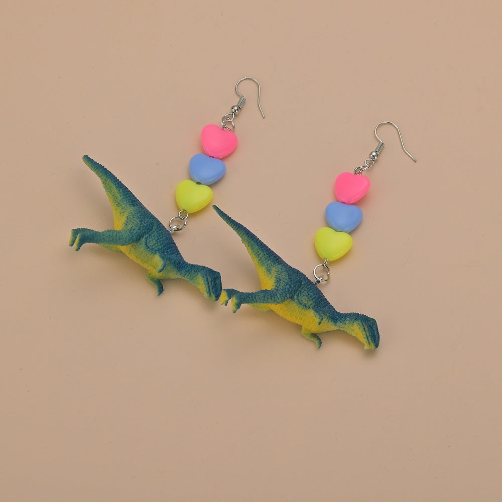 Fashion Toy Dinosaur Earrings Resin Candy Color Heart Shape Earrings Kids Jewelry Accessories