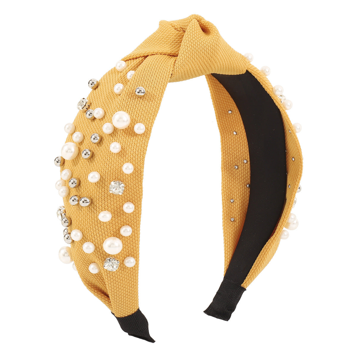 F57 creative waffle knotted pure color pearl rhinestone headband baroque net red nail beads wide-brimmed headband female