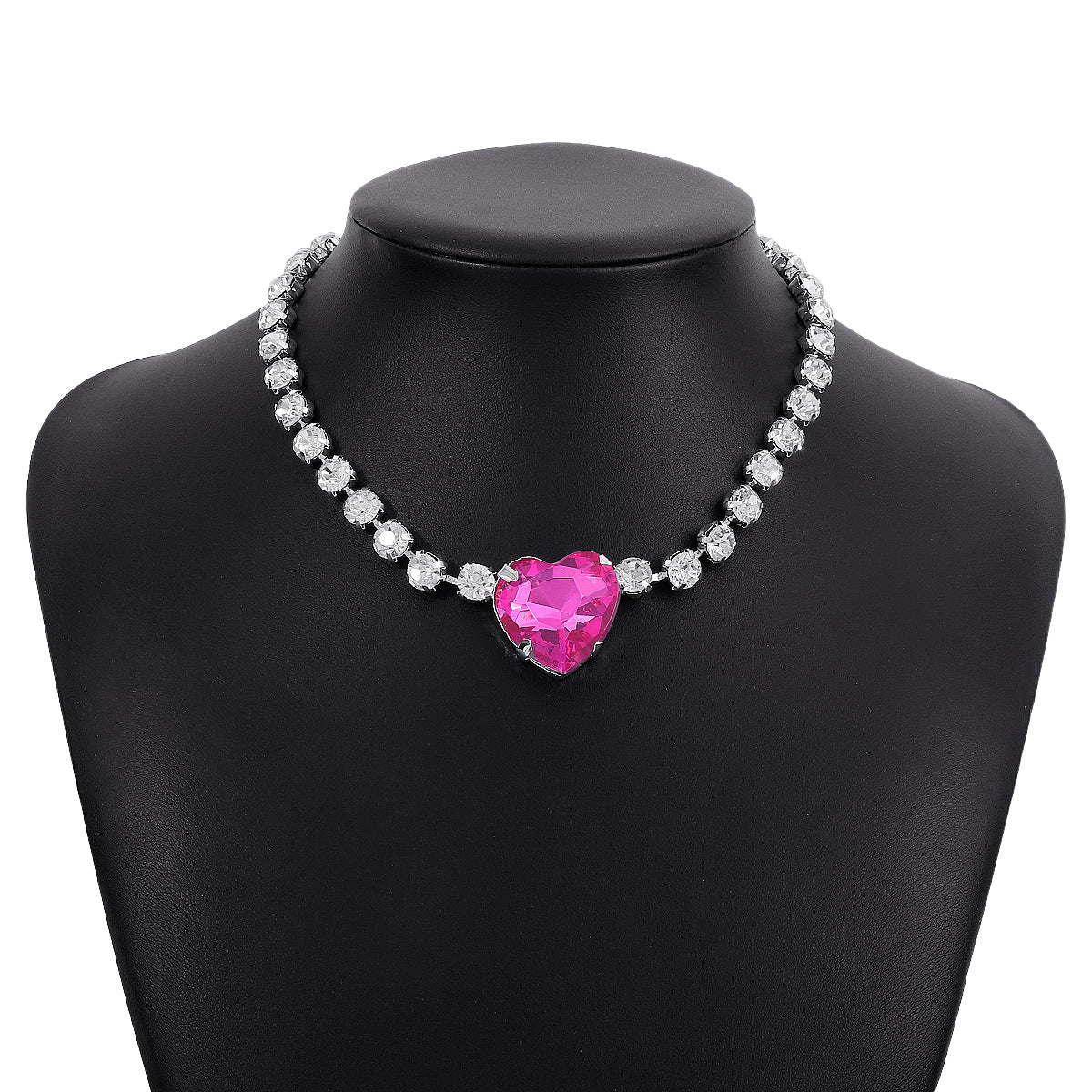 N7729 Exaggerated Creative Clavicle Chain Female Luxury Glass Diamond Heart Pendant Necklace
