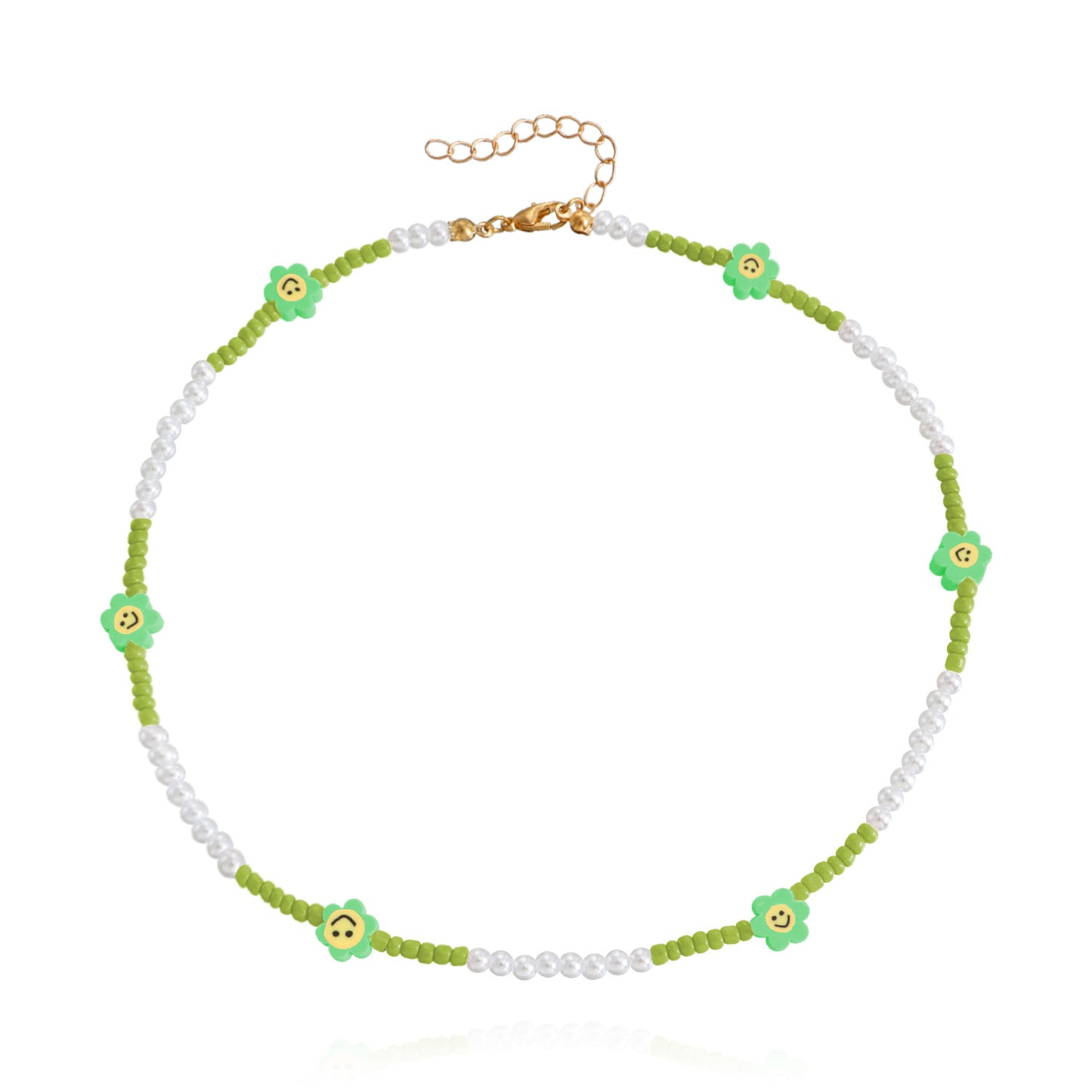 Jewelry Bohemian colored rice beads imitation pearl smiley flower necklace choker necklace female