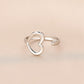 Fashion personality adjustable love stainless steel open ring simple feather leaf heart-shaped ring jewelry