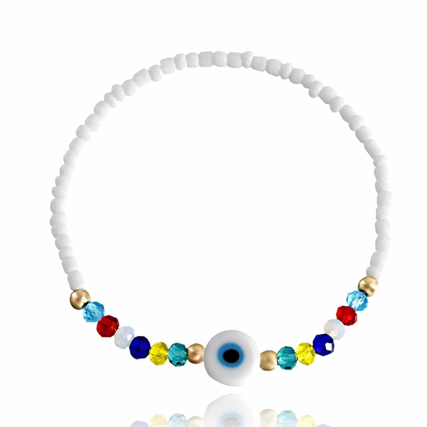 Jewelry Trend Elastic Rope White Rice Beads Devil's Eye Crystal Bracelet Female Spice Girl Jewelry