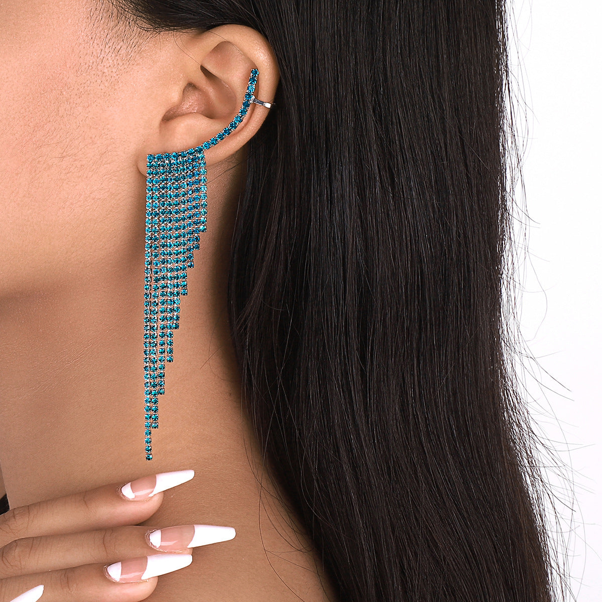 1666 trendy rhinestone earrings claw chain tassels sexy sparkling earrings atmospheric design sense of long earrings