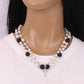 Fashion Vintage Ethnic Double Glass Pearl Pendant Simple Diamond Cross Necklace