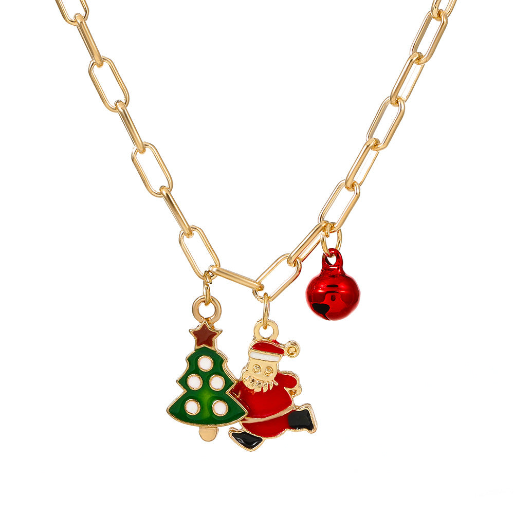 Christmas series necklace cartoon dripping oil snowman bell clavicle chain long sweater chain women