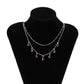 Jewelry Retro Design Water Drop Ruby Rhinestone Necklace Temperament Cross Chain Stacked Necklace