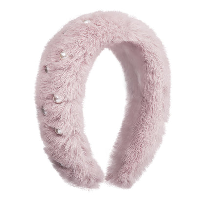 F4998 exaggerated autumn and winter plush headband women's light luxury retro cute pearl elegant geometric sweet headband