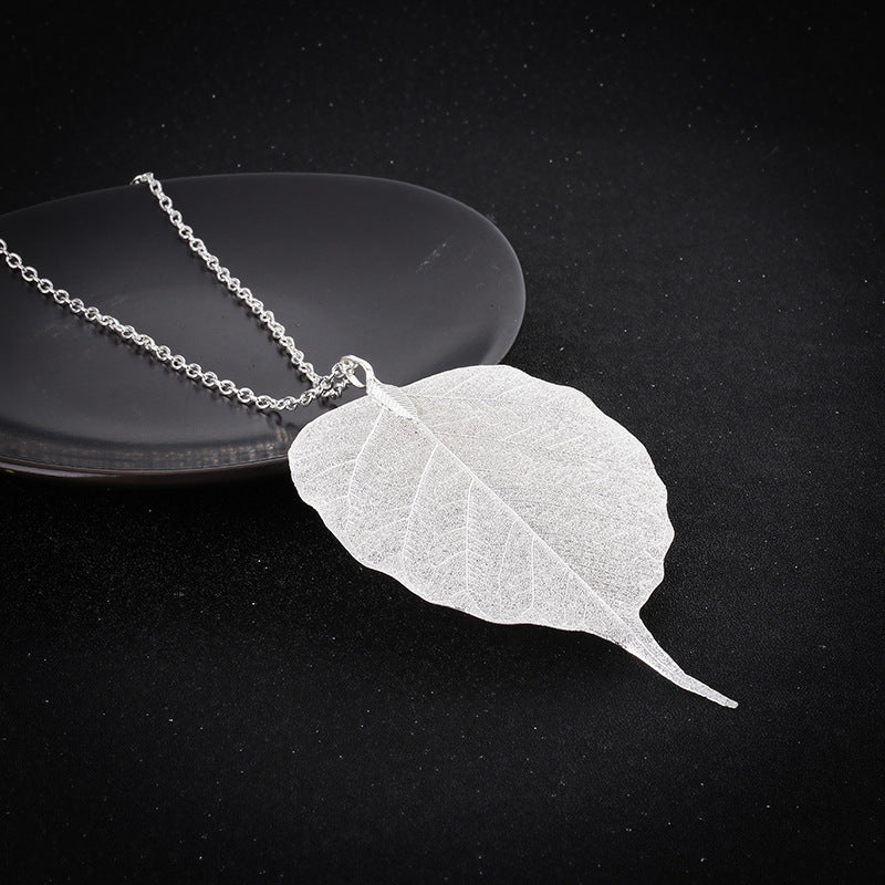 Real leaf specimen necklace fashion simple leaf pendant sweater chain necklace jewelry