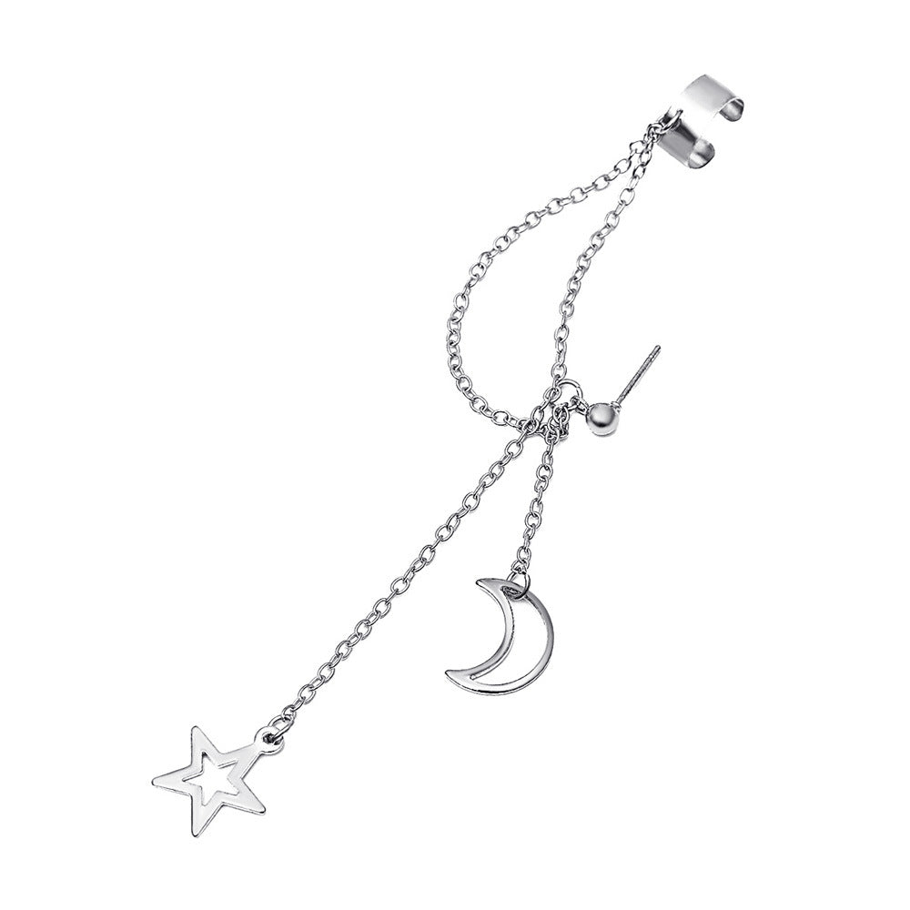 Simple Ear Stud Set Beaded Star Chain No Hole Ear Clip Cold One-piece Ear Hanging Single Female