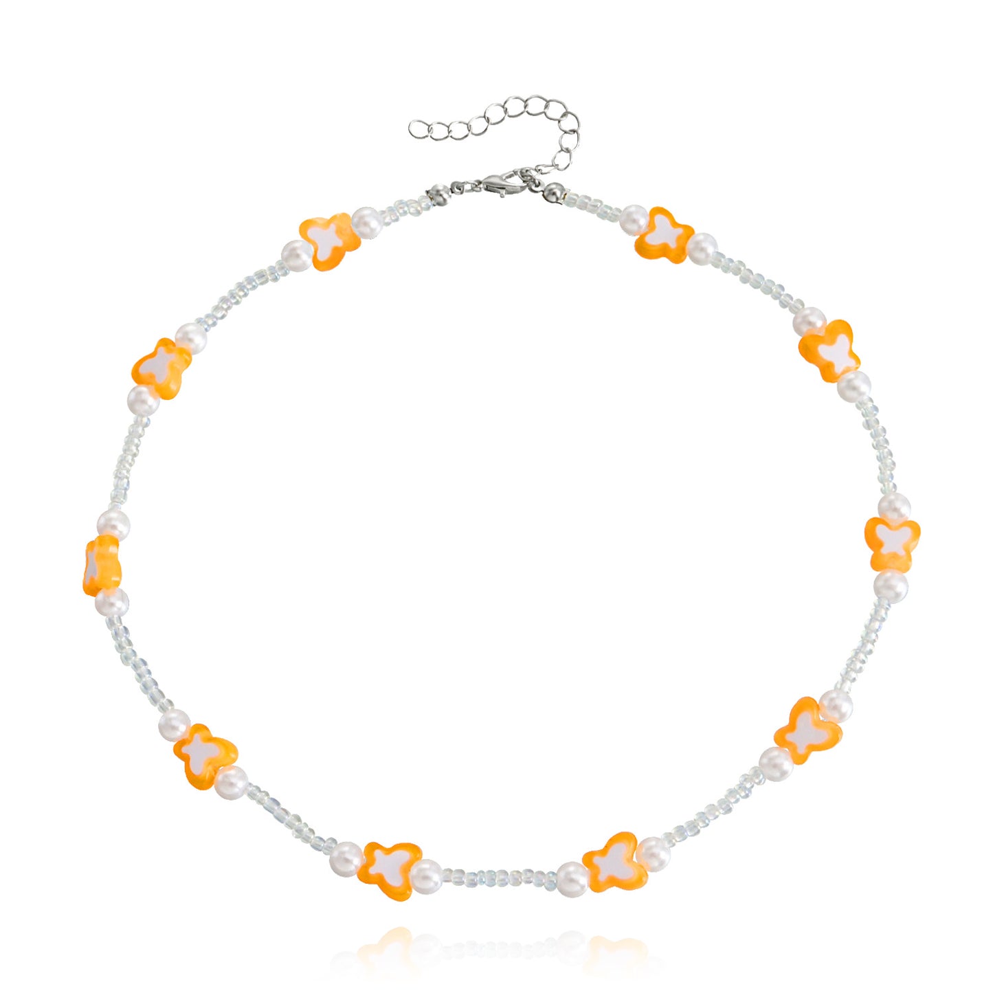 Jewelry Mini Color Butterfly Transparent White Rice Bead Necklace Female Y2K Small Fresh Imitation Pearl Necklace