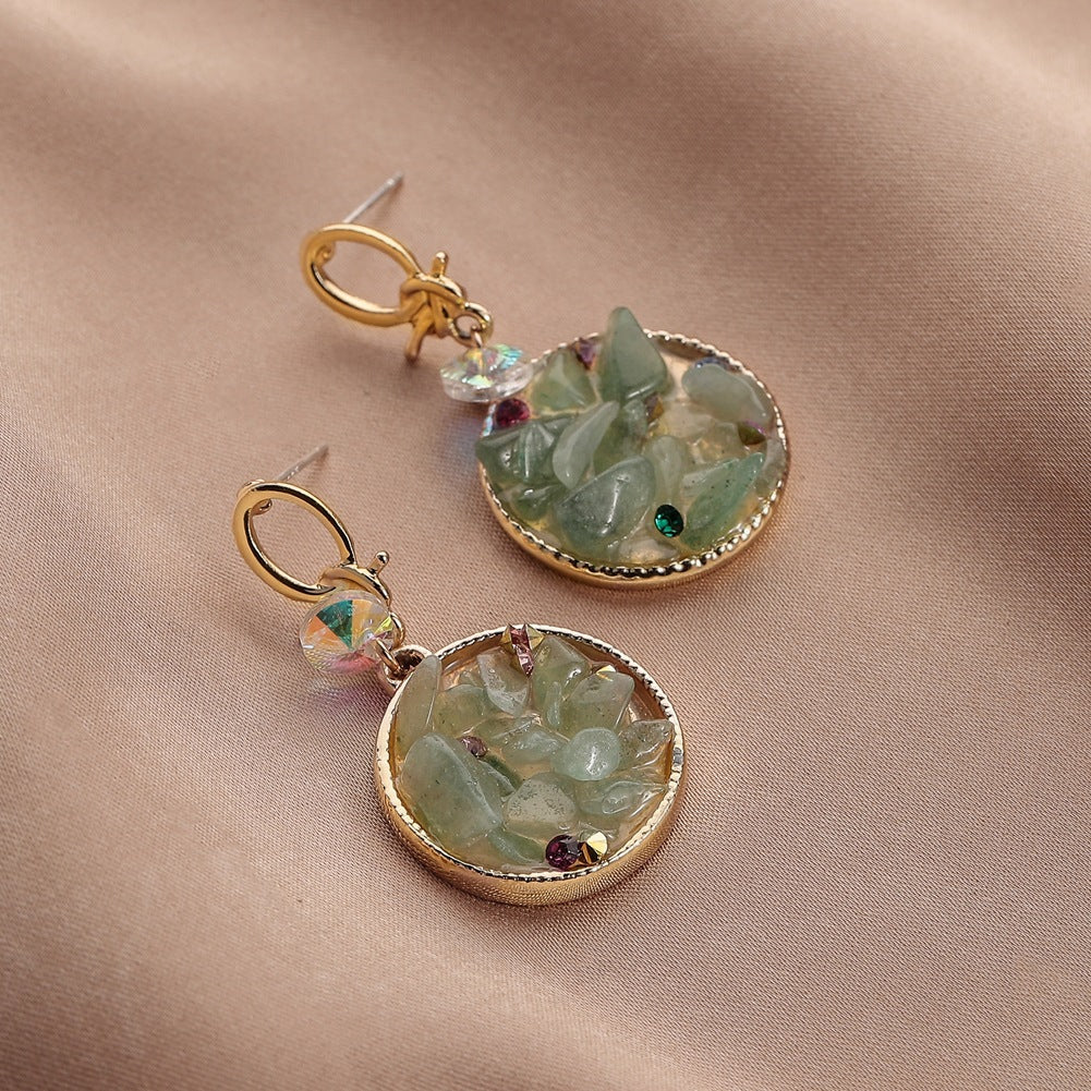 Ins geometric fashion hollow heart gravel earrings retro original stone drop oil earrings stone ear jewelry female