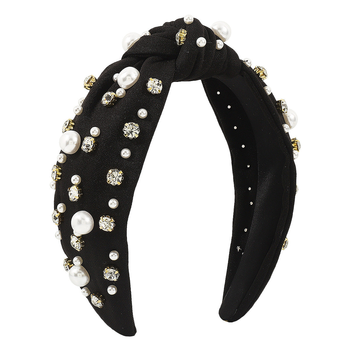 F484 Color Baroque Light Luxury Headband Pearl Rhinestone Temperament Geometric Fabric Elegant Ladies Headband