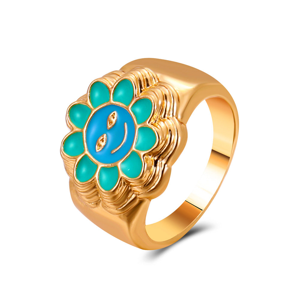 Ins fashion simple love flower ring personality cute metal geometric fun index finger ring