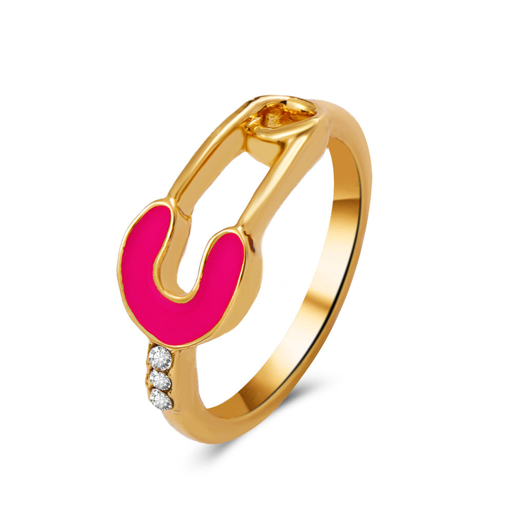 Ins cold geometric ring dripping oil paper clip ring creative net red design tail ring