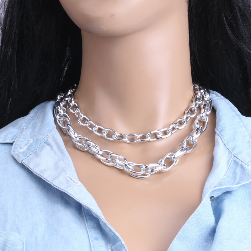 Exaggerated geometric fashion double-layer set chain female net red ins hip-hop design necklace