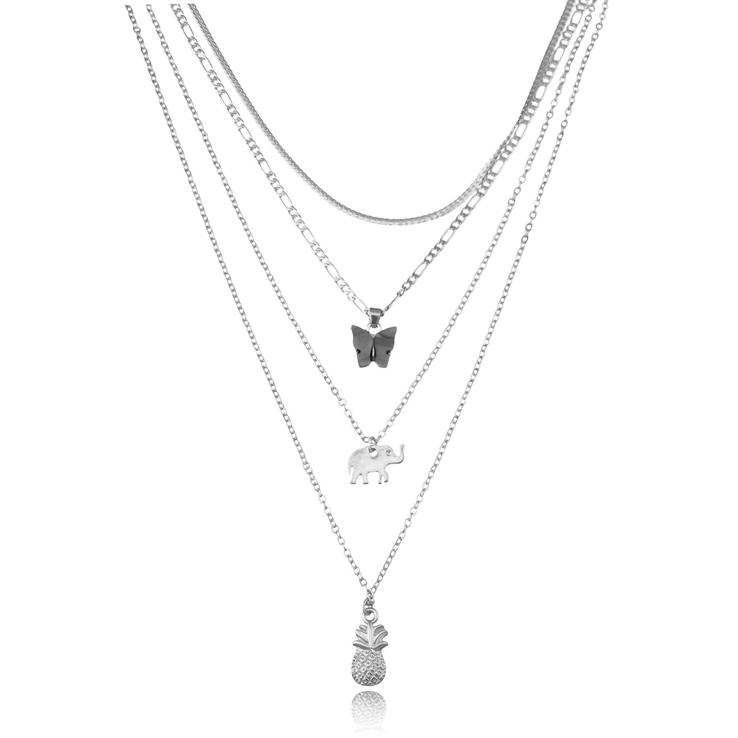 Jewelry Elephant Pineapple Black Butterfly Pendant Necklace Female Personality Multi-layer Temperament Simple Necklace
