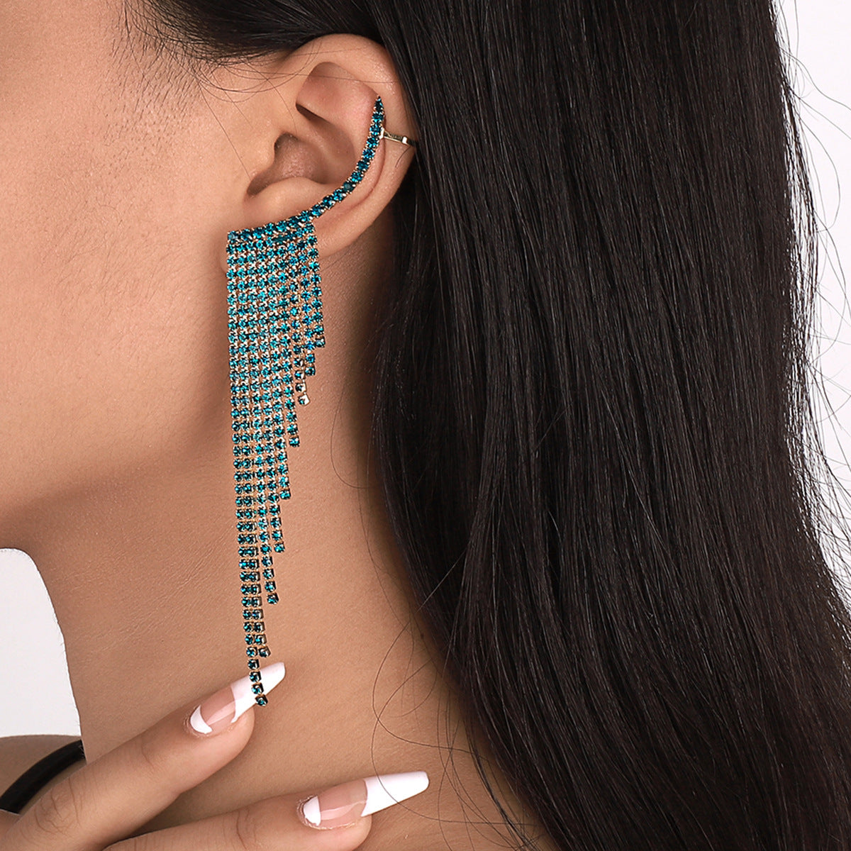 E1274 Temperament Simple Pop Earrings Net Red Tassel Rhinestone Ear Needles Geometric Banquet Exaggerated Earrings