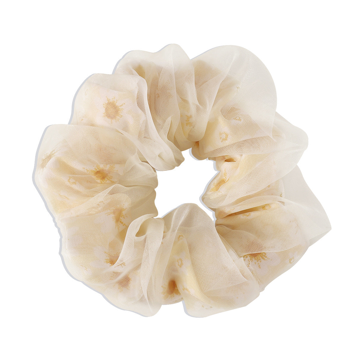 F479 double-layer fabric mesh hair ring small daisy printing sweet and cute commuting large intestine hair rope for age reduction