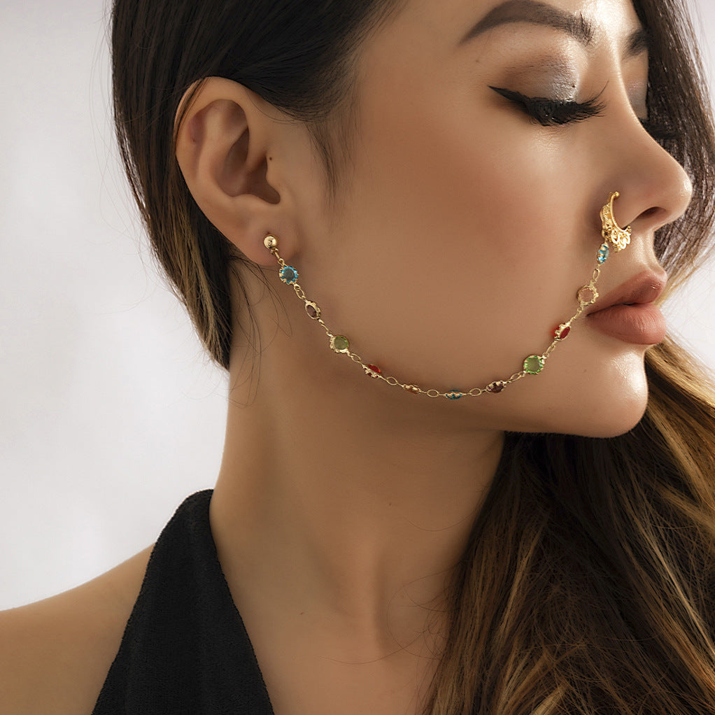 Jewelry Sweet Cool Punk Piercing Jewelry Imitation Pearl Butterfly Tassel Chain Ear Stud Nose Clip Female