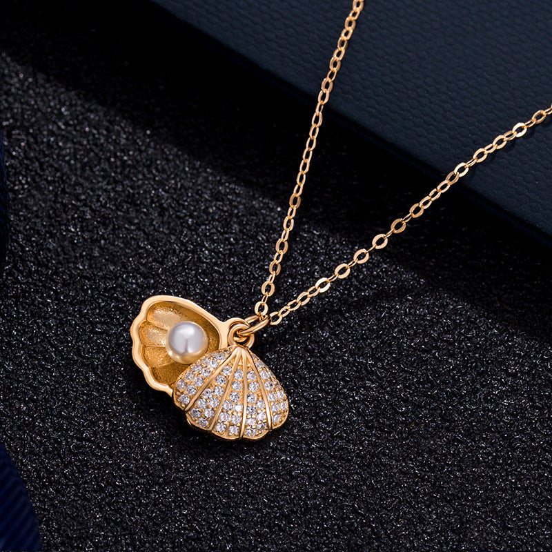 Fashion niche design shell imitation pearl pendant necklace female light luxury clavicle chain jewelry