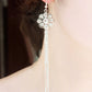 Fashion Square Tassel Earrings Long Diamond Rhinestone Ear Wire Sweet Earrings Jewelry