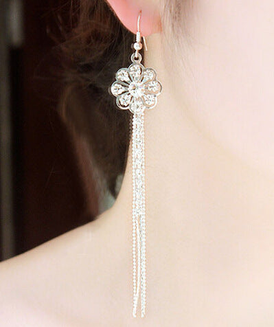 Fashion Square Tassel Earrings Long Diamond Rhinestone Ear Wire Sweet Earrings Jewelry