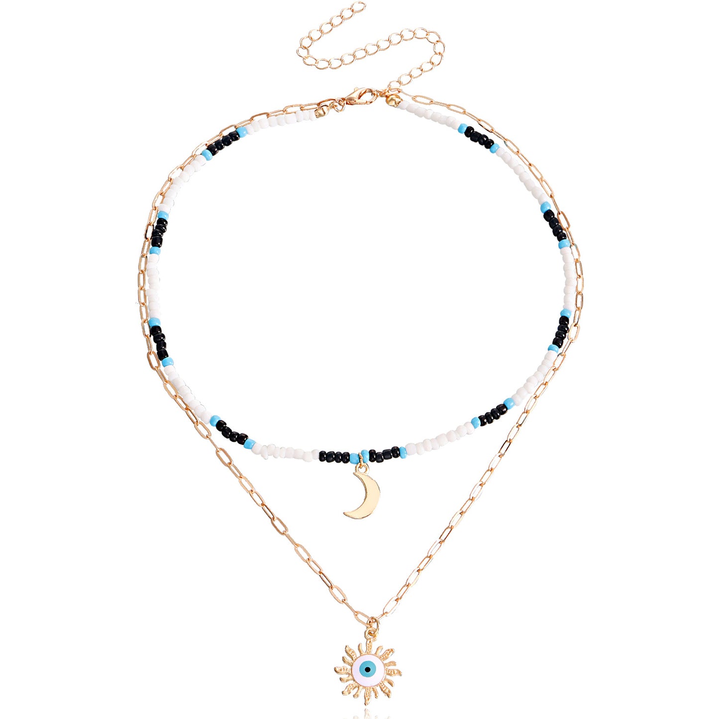 Jewelry bohemian mix and match color rice bead crescent moon devil's eye pendant necklace female