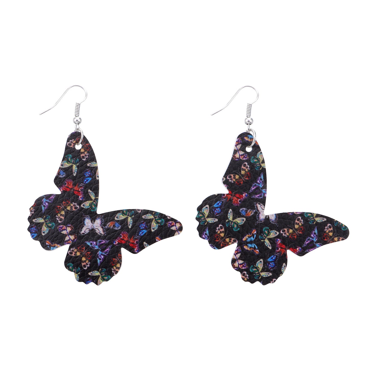 Jewelry double-sided printing butterfly leather earrings women's fashion ear hook combination earrings